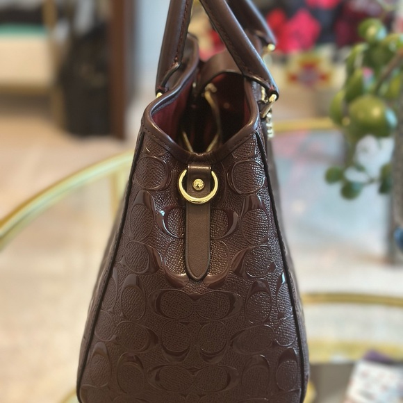 Coach Dark Red Embossed Satchel - Picture 6 of 12